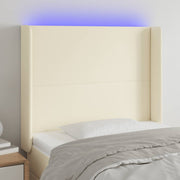 sengegavl med LED-lys 103x16x118/128 cm kunstlæder cremefarvet