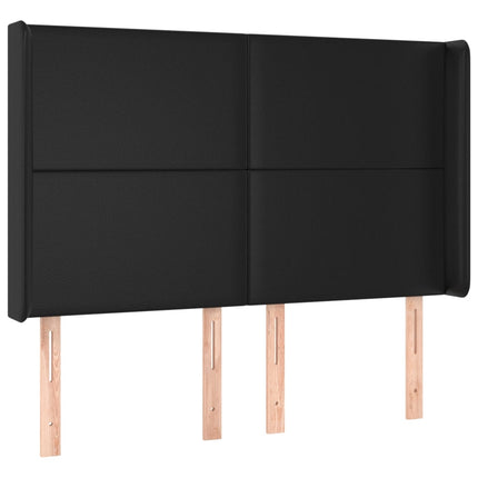 sengegavl med LED-lys 147x16x118/128 cm kunstlæder sort