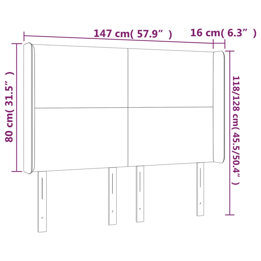 sengegavl med LED-lys 147x16x118/128 cm kunstlæder cappuccino