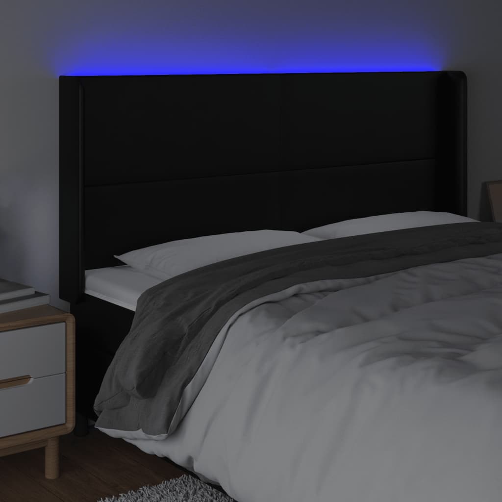 sengegavl med LED-lys 163x16x118/128 cm kunstlæder sort