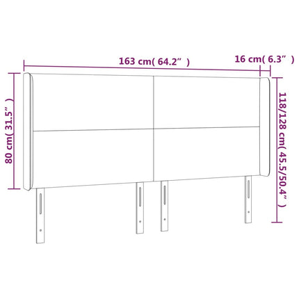 sengegavl med LED-lys 163x16x118/128 cm kunstlæder sort