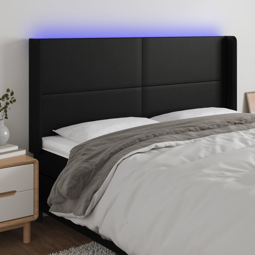 sengegavl med LED-lys 163x16x118/128 cm kunstlæder sort