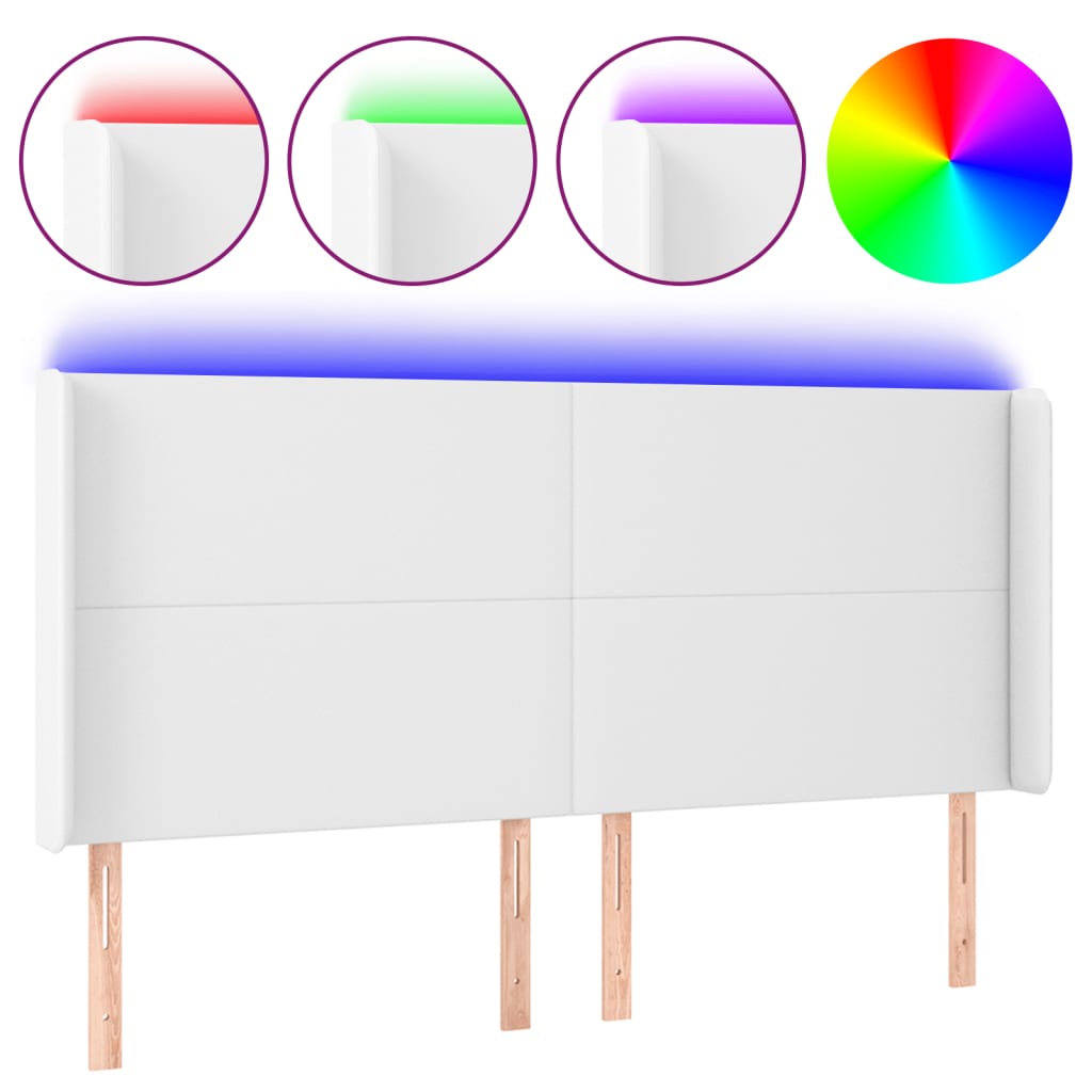 sengegavl med LED-lys 163x16x118/128 cm kunstlæder hvid