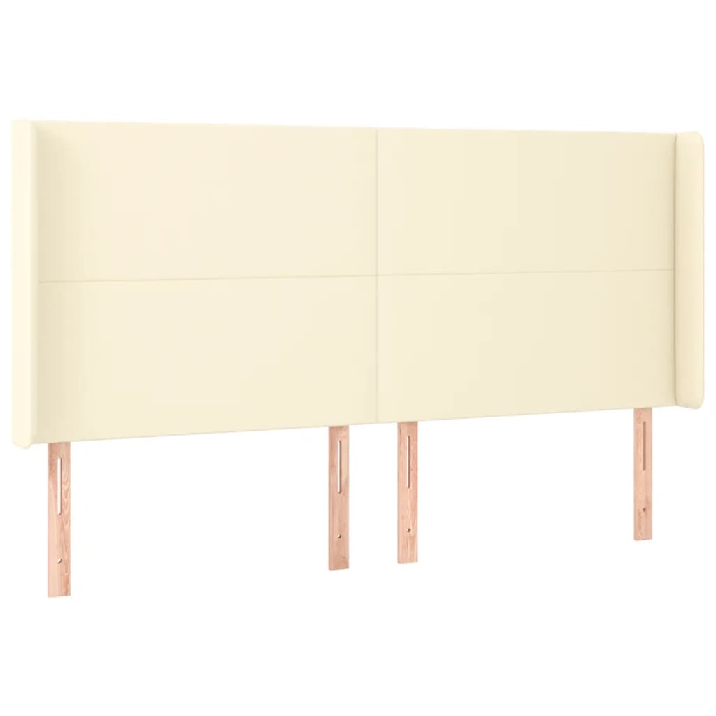 sengegavl med LED-lys 183x16x118/128 cm kunstlæder cremefarvet
