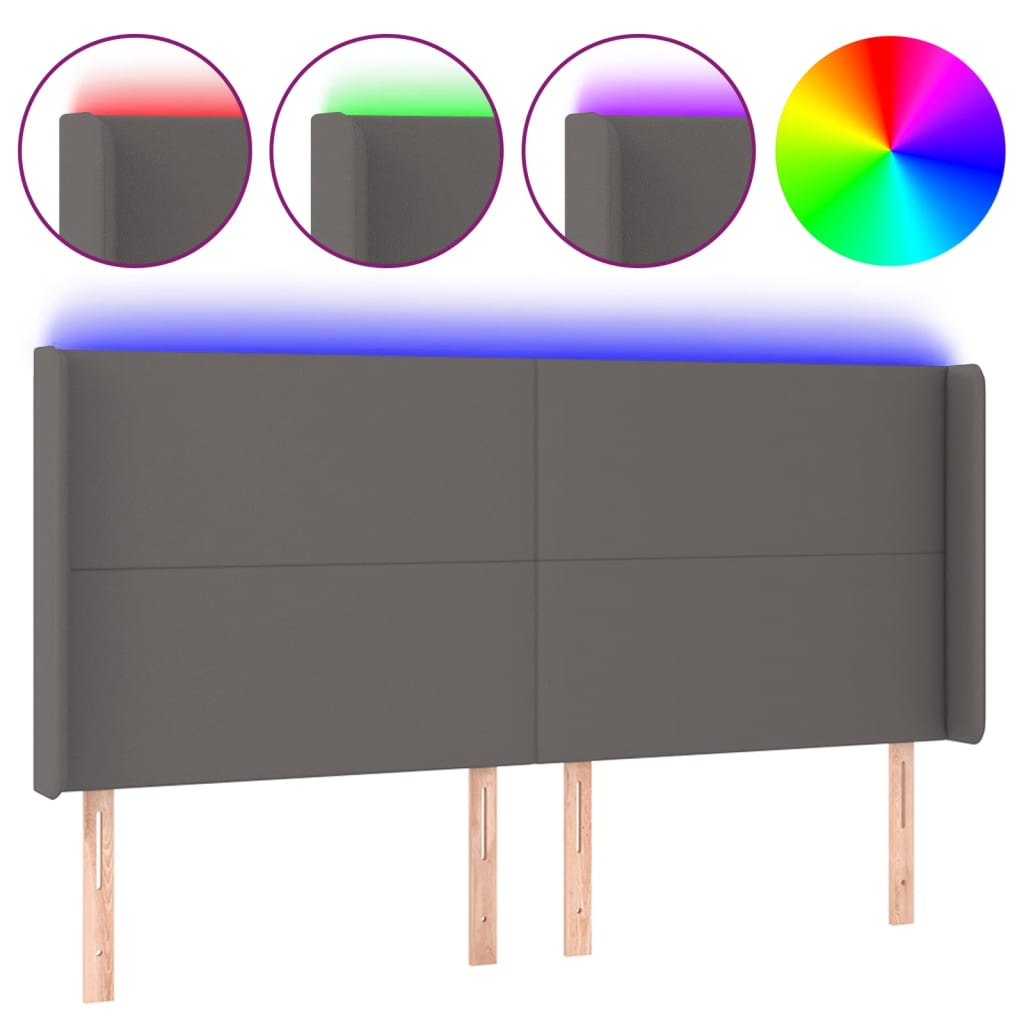 sengegavl med LED-lys 183x16x118/128 cm kunstlæder grå