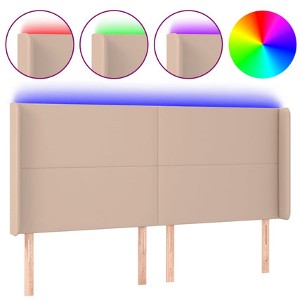 sengegavl med LED-lys 183x16x118/128 cm kunstlæder cappuccino