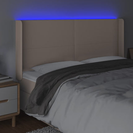 sengegavl med LED-lys 183x16x118/128 cm kunstlæder cappuccino