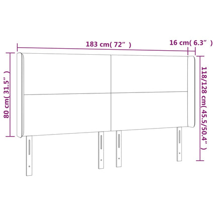 sengegavl med LED-lys 183x16x118/128 cm kunstlæder cappuccino