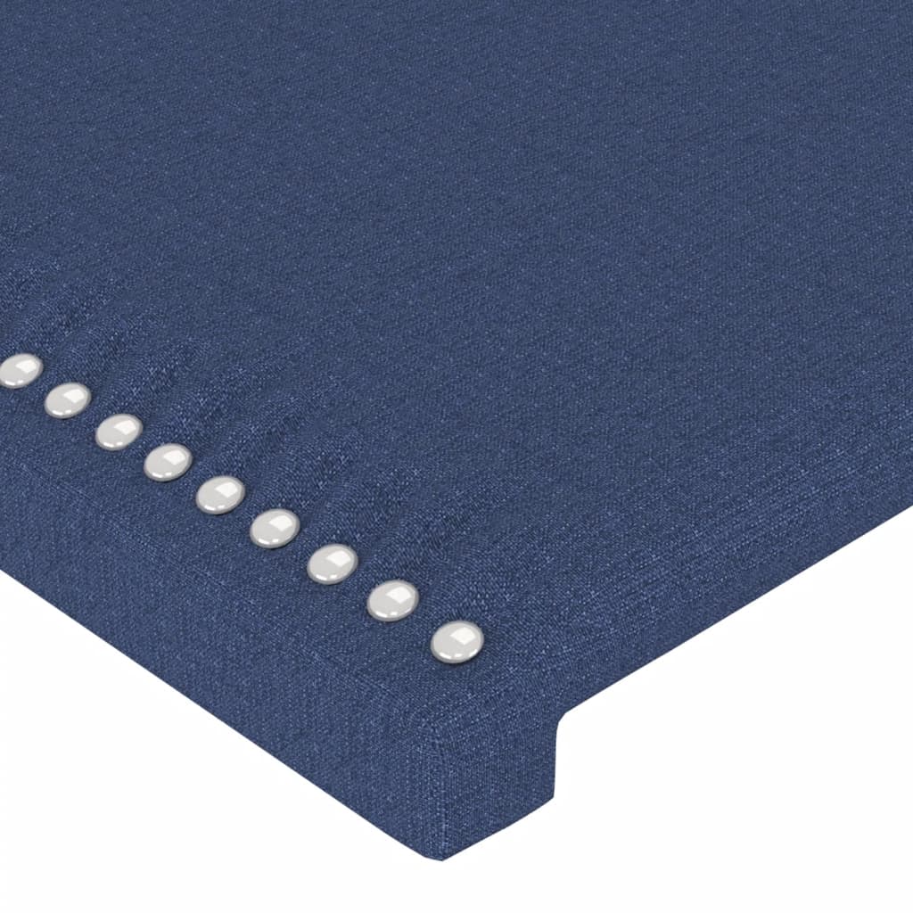sengegavl med LED-lys 93x16x118/128 cm stof blå