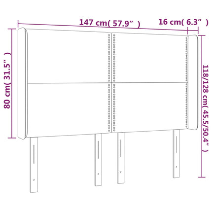 sengegavl med LED-lys 147x16x118/128 cm stof mørkegrå
