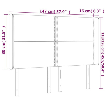 sengegavl med LED-lys 147x16x118/128 cm stof mørkebrun