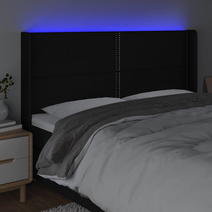 sengegavl med LED-lys 163x16x118/128 cm stof sort