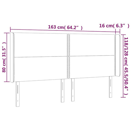 sengegavl med LED-lys 163x16x118/128 cm stof sort