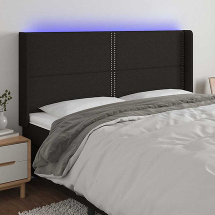sengegavl med LED-lys 163x16x118/128 cm stof sort
