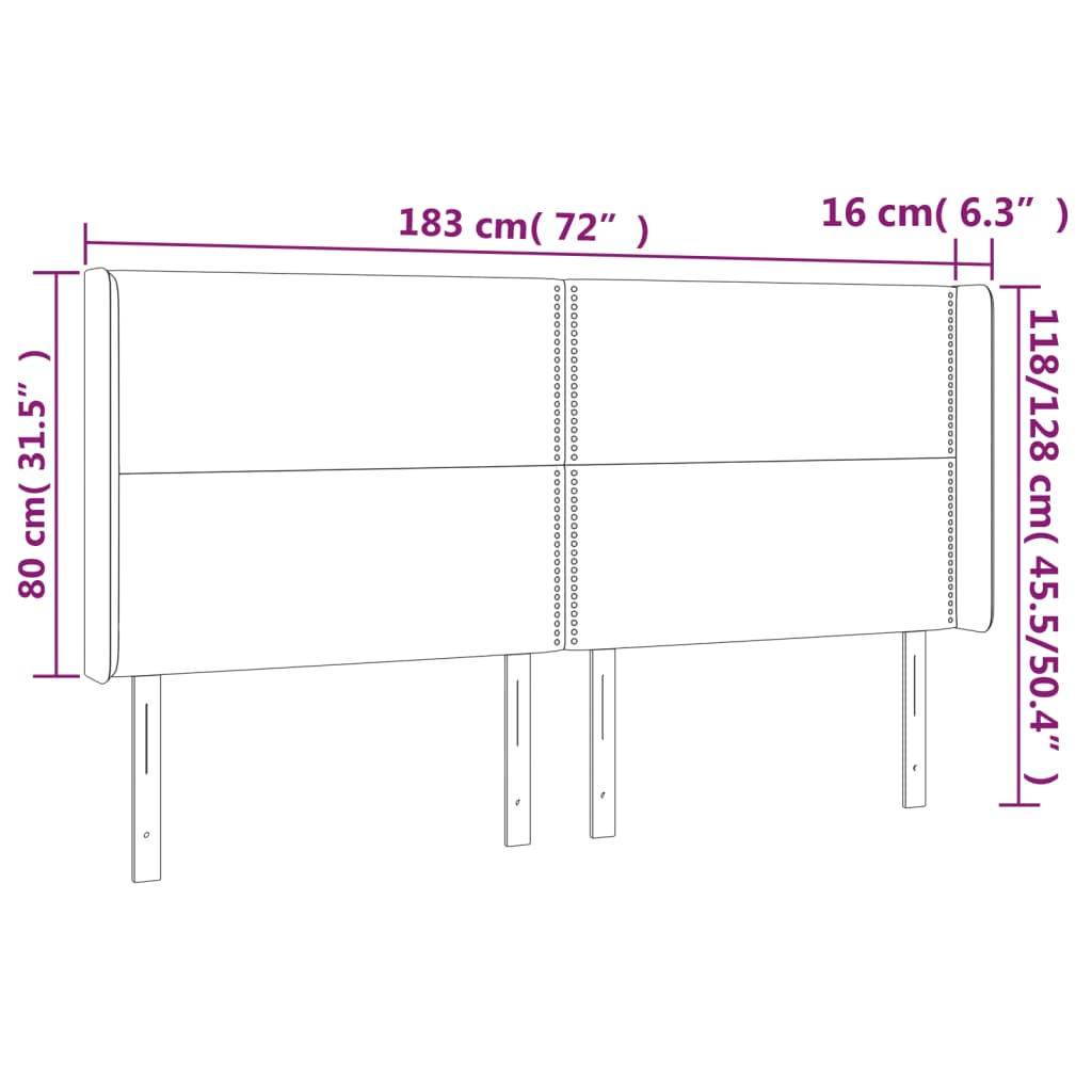 sengegavl med LED-lys 183x16x118/128 cm stof mørkebrun
