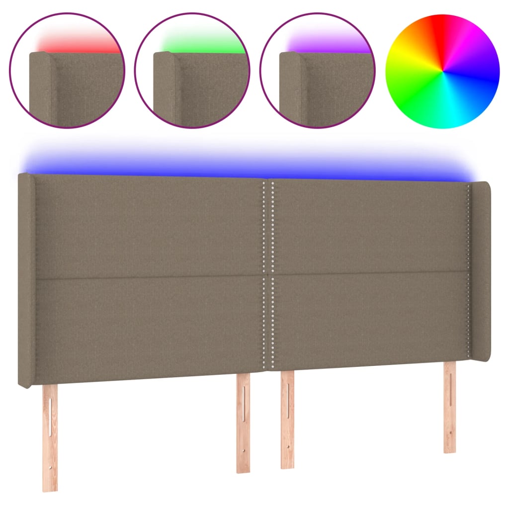 sengegavl med LED-lys 183x16x118/128 cm stof gråbrun