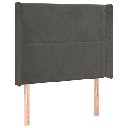 sengegavl med LED-lys 93x16x118/128 cm fløjl mørkegrå