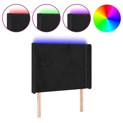 sengegavl med LED-lys 93x16x118/128 cm fløjl sort