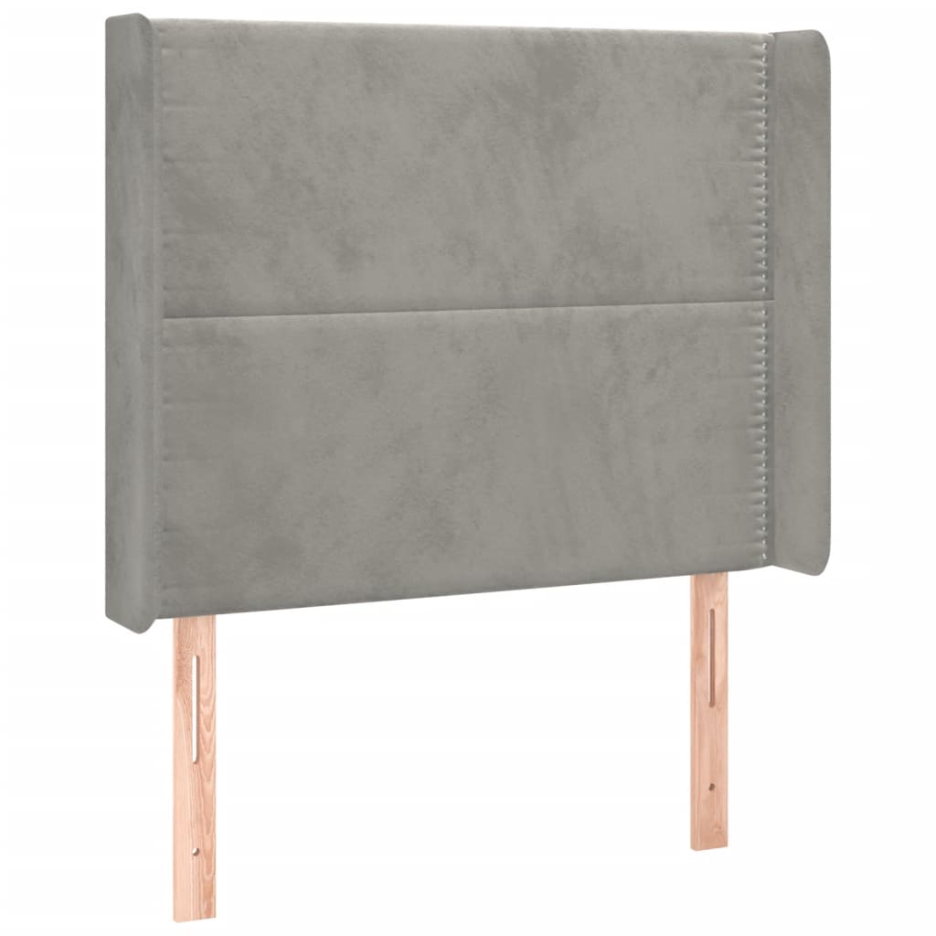 sengegavl med LED-lys 103x16x118/128 cm fløjl lysegrå