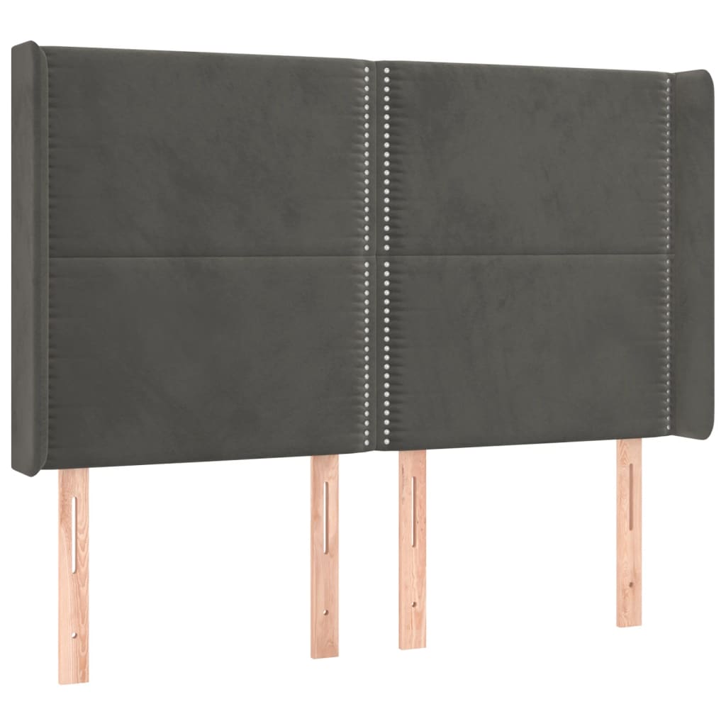 sengegavl med LED-lys 147x16x118/128 cm fløjl mørkegrå
