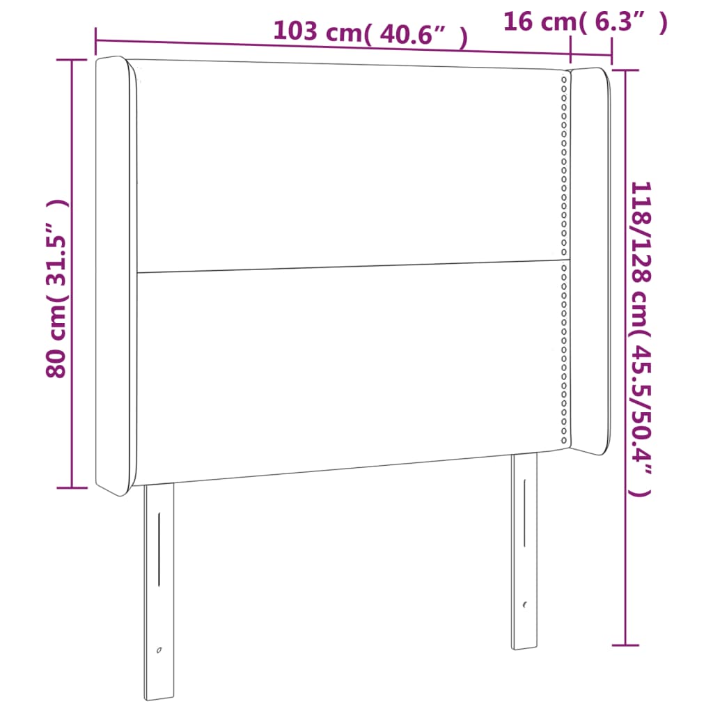 sengegavl med LED-lys 103x16x118/128 cm kunstlæder hvid