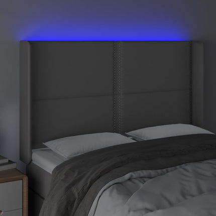 sengegavl med LED-lys 147x16x118/128 cm kunstlæder grå