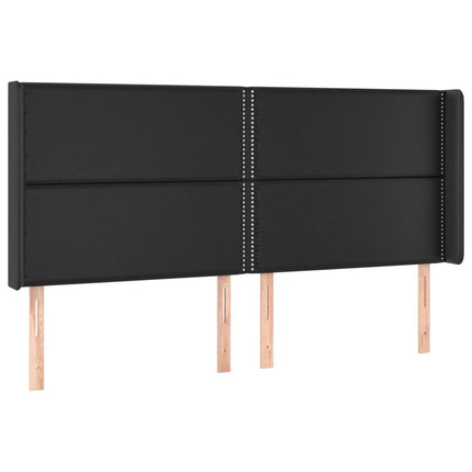 sengegavl med LED-lys 203x16x118/128 cm kunstlæder sort