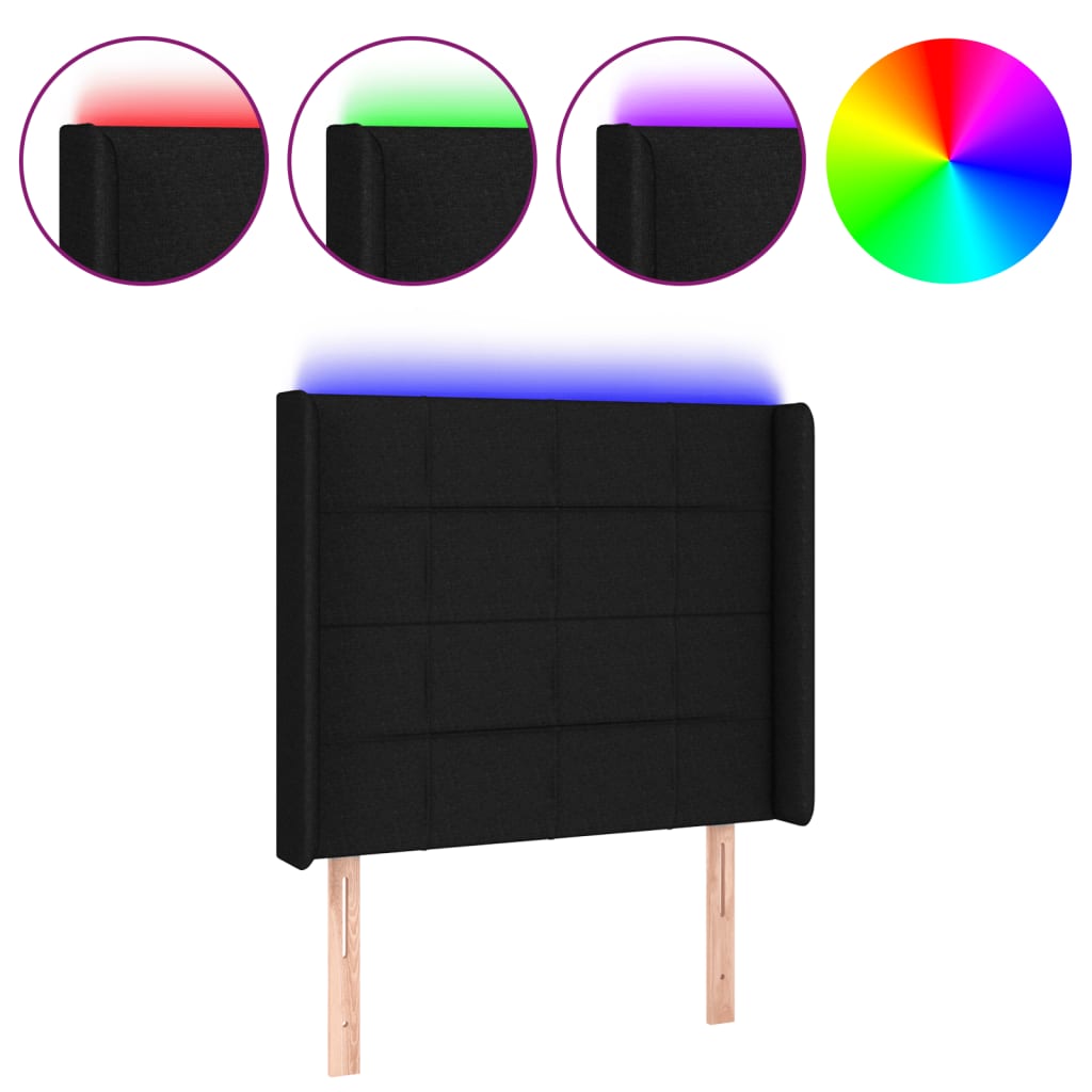 sengegavl med LED-lys 83x16x118/128 cm stof sort