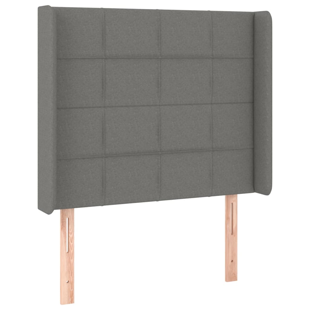 sengegavl med LED-lys 93x16x118/128 cm stof mørkegrå