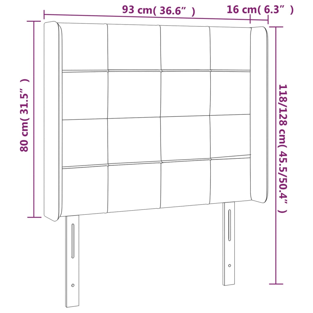 sengegavl med LED-lys 93x16x118/128 cm stof mørkegrå