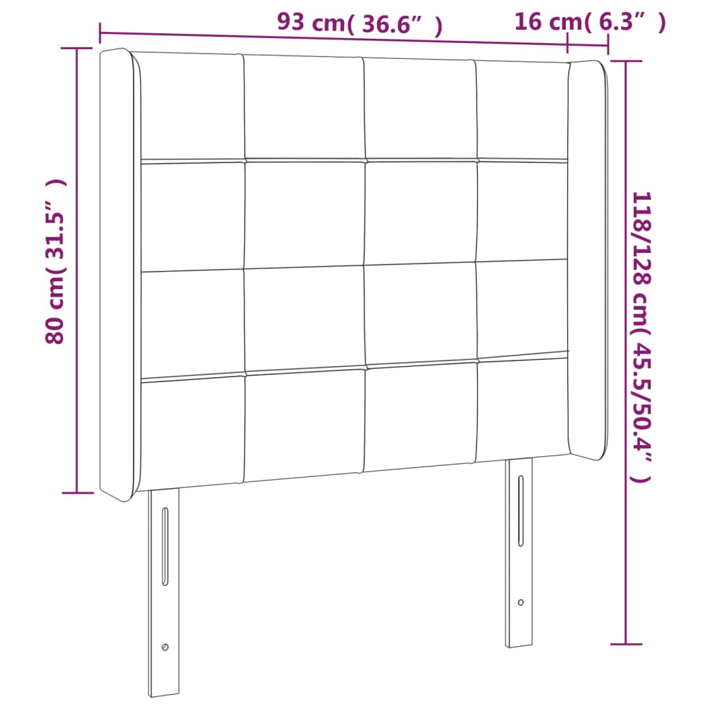 sengegavl med LED-lys 93x16x118/128 cm stof sort