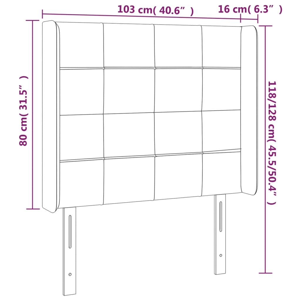 sengegavl med LED-lys 103x16x118/128 cm stof mørkebrun