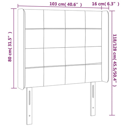 sengegavl med LED-lys 103x16x118/128 cm stof cremefarvet