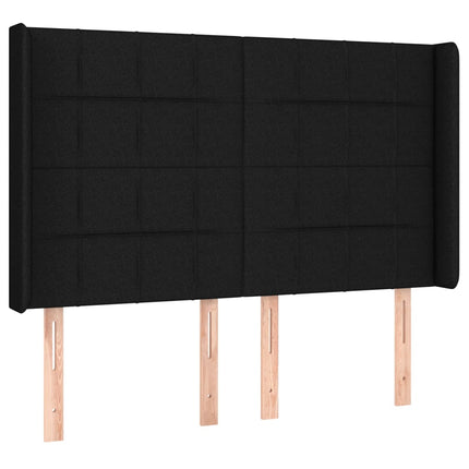 sengegavl med LED-lys 147x16x118/128 cm stof sort