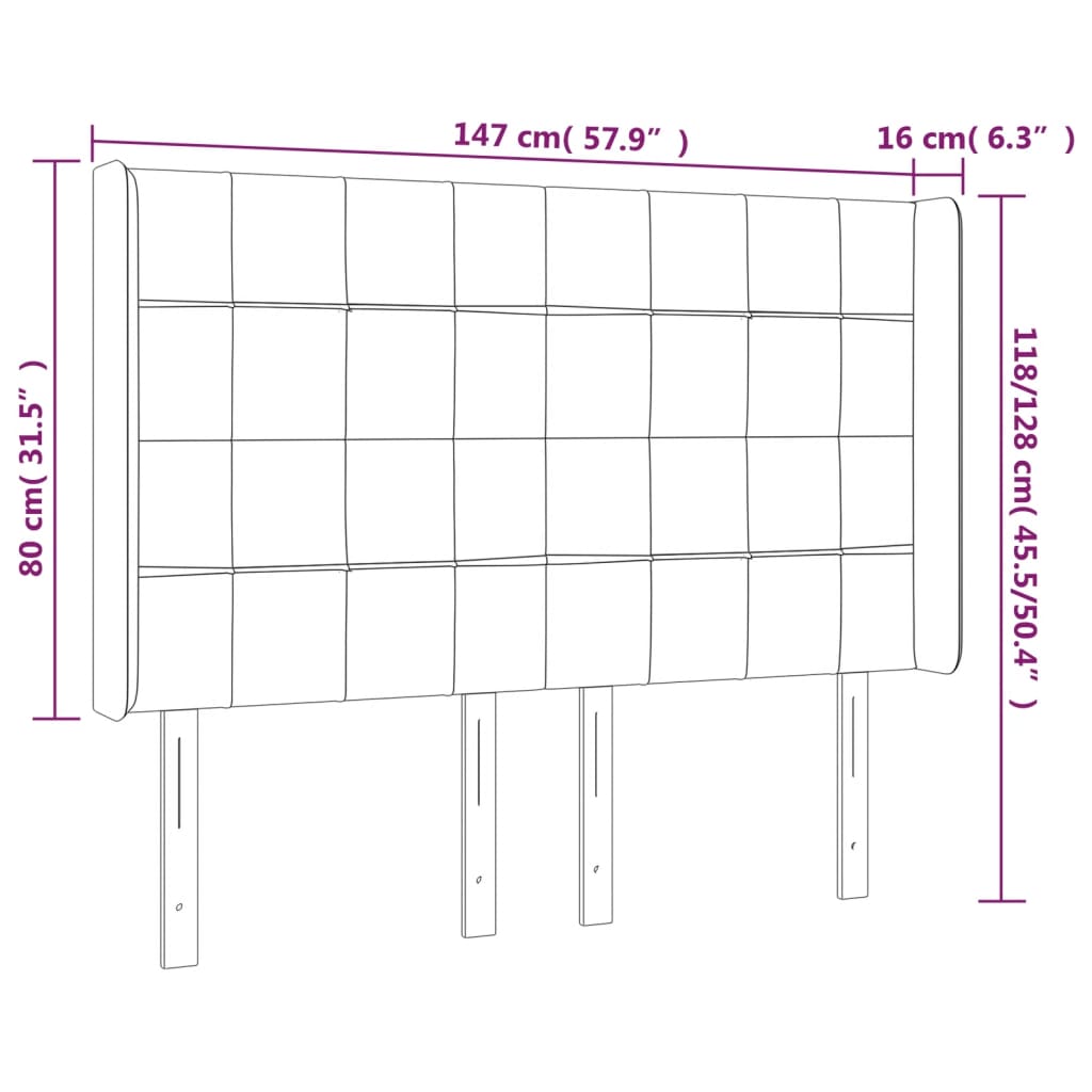 sengegavl med LED-lys 147x16x118/128 cm stof sort