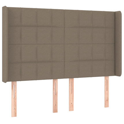 sengegavl med LED-lys 147x16x118/128 cm stof gråbrun