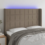 sengegavl med LED-lys 147x16x118/128 cm stof gråbrun