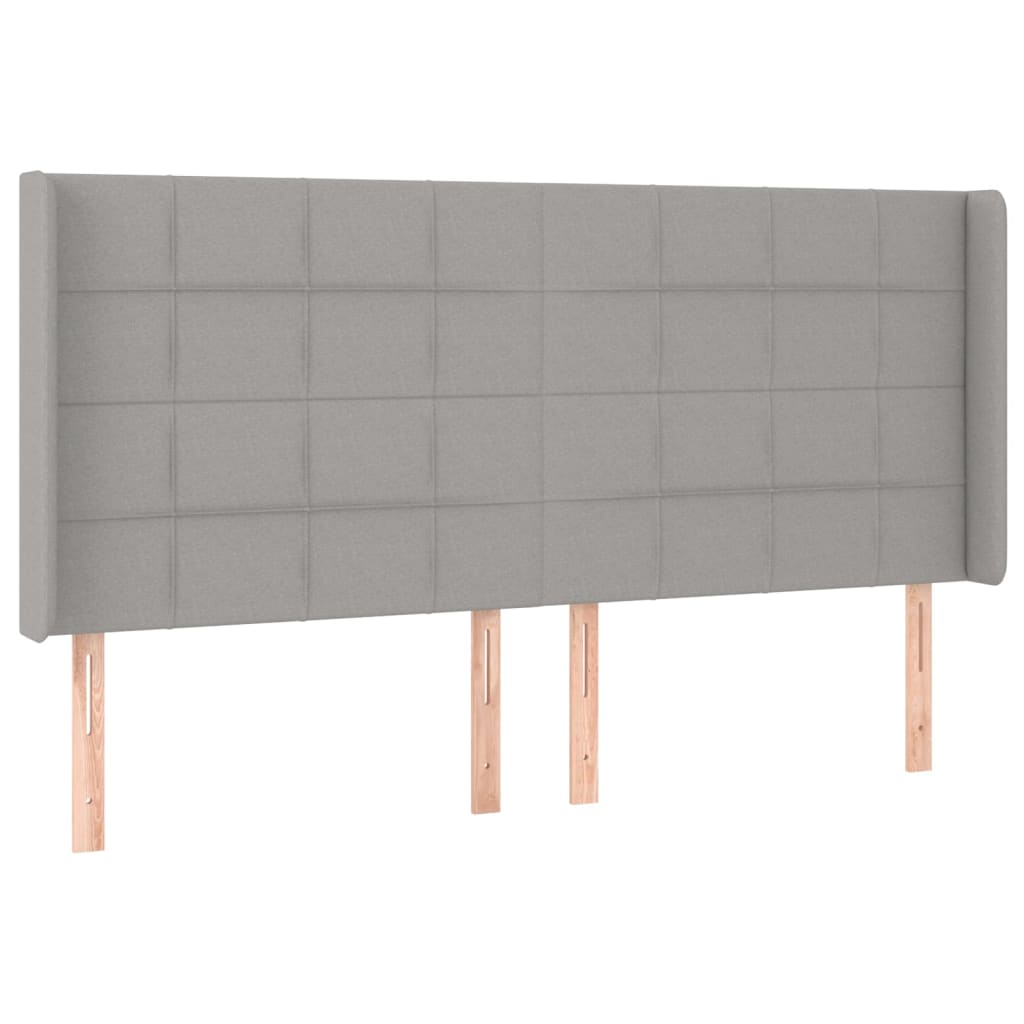 sengegavl med LED-lys 163x16x118/128 cm stof lysegrå