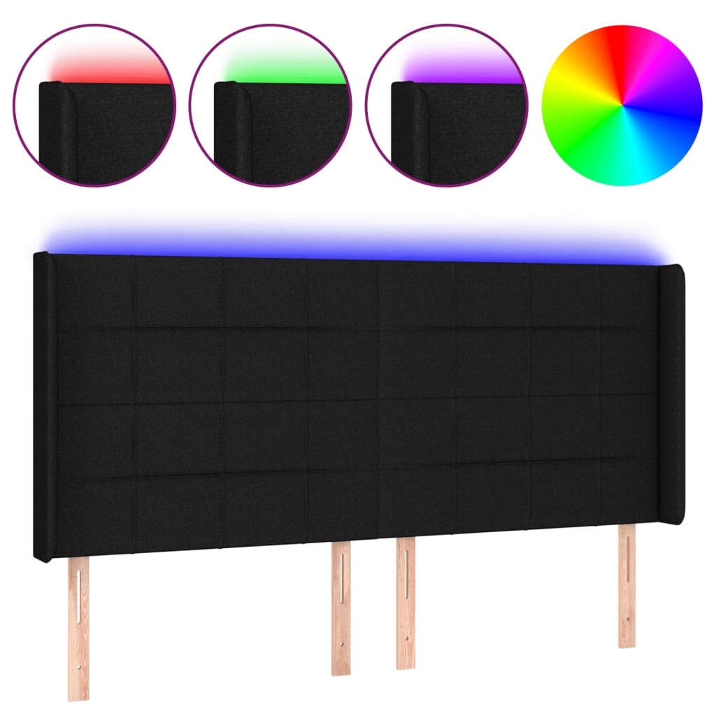 sengegavl med LED-lys 183x16x118/128 cm stof sort