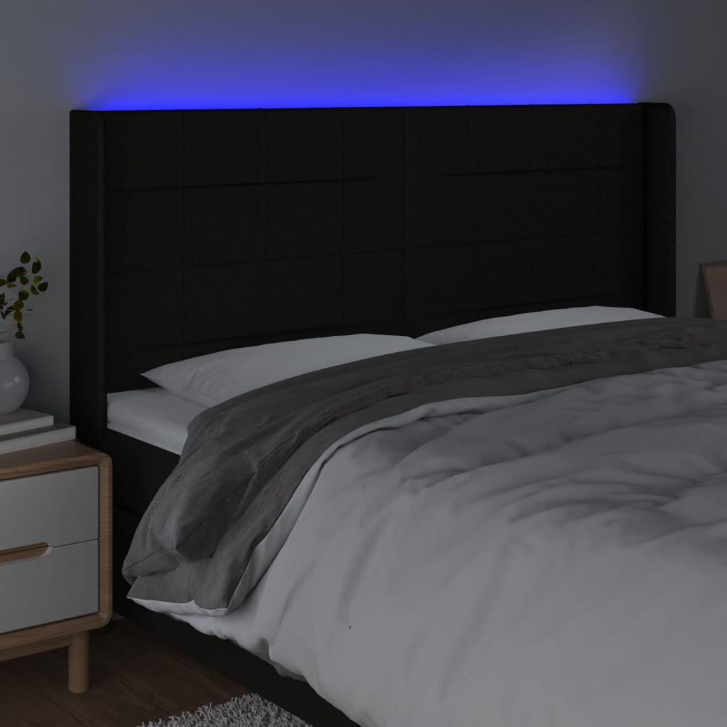 sengegavl med LED-lys 183x16x118/128 cm stof sort