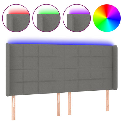sengegavl med LED-lys 203x16x118/128 cm stof mørkegrå