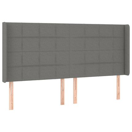 sengegavl med LED-lys 203x16x118/128 cm stof mørkegrå
