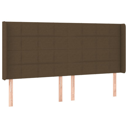 sengegavl med LED-lys 203x16x118/128 cm stof mørkebrun