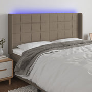 sengegavl med LED-lys 203x16x118/128 cm stof gråbrun