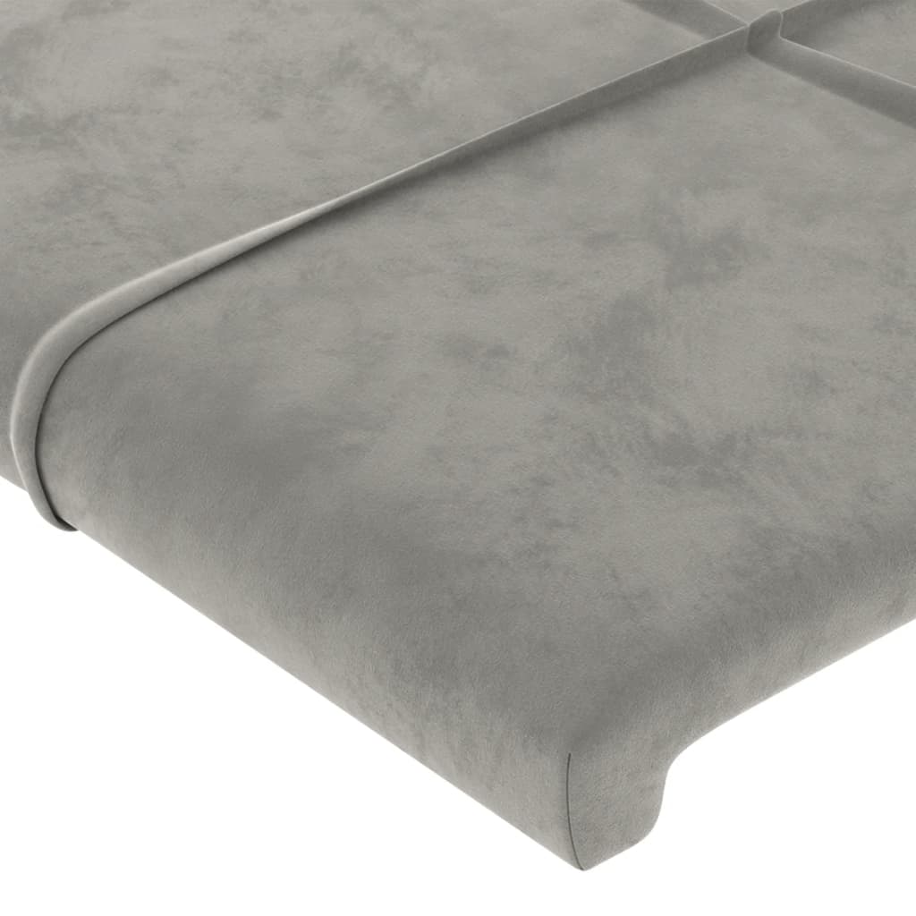 sengegavl med LED-lys 83x16x118/128 cm fløjl lysegrå