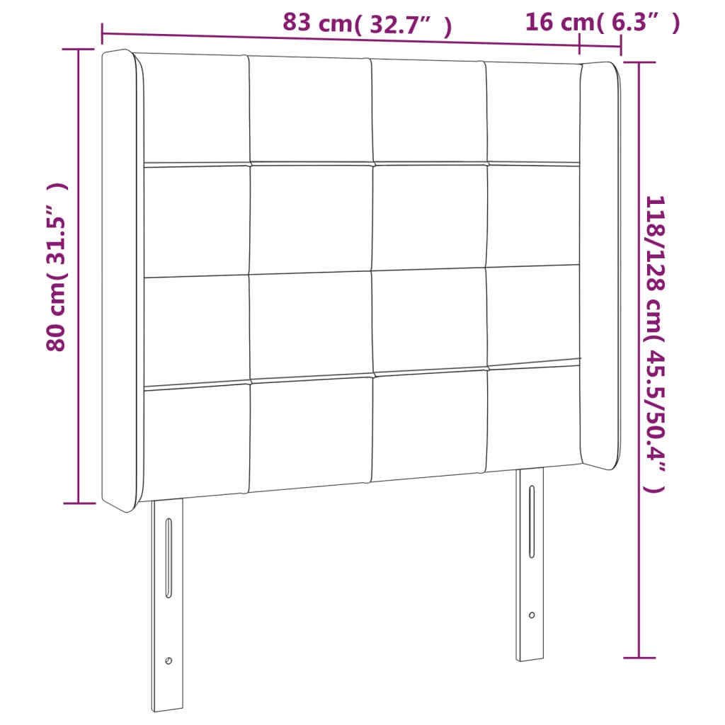 sengegavl med LED-lys 83x16x118/128 cm fløjl lysegrå