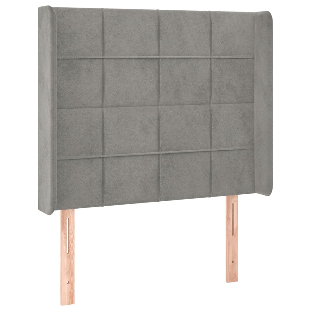 sengegavl med LED-lys 93x16x118/128 cm fløjl lysegrå