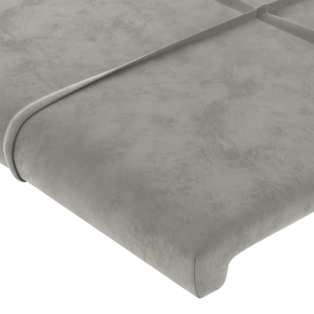 sengegavl med LED-lys 93x16x118/128 cm fløjl lysegrå