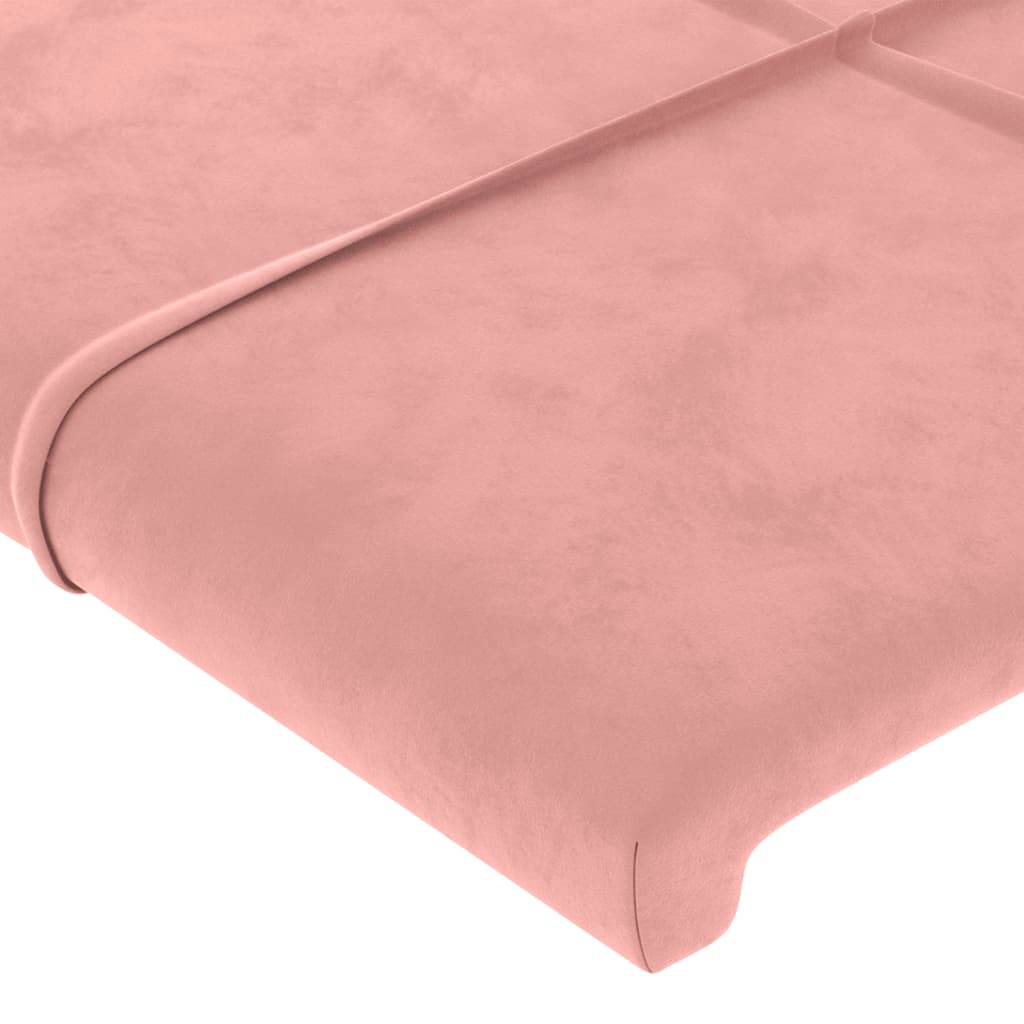 sengegavl med LED-lys 93x16x118/128 cm fløjl lyserød