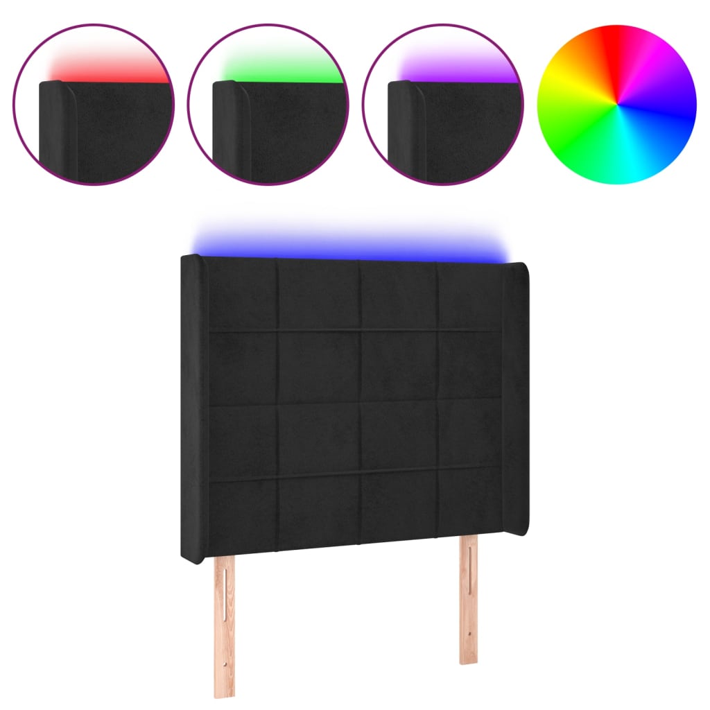 sengegavl med LED-lys 103x16x118/128 cm fløjl sort